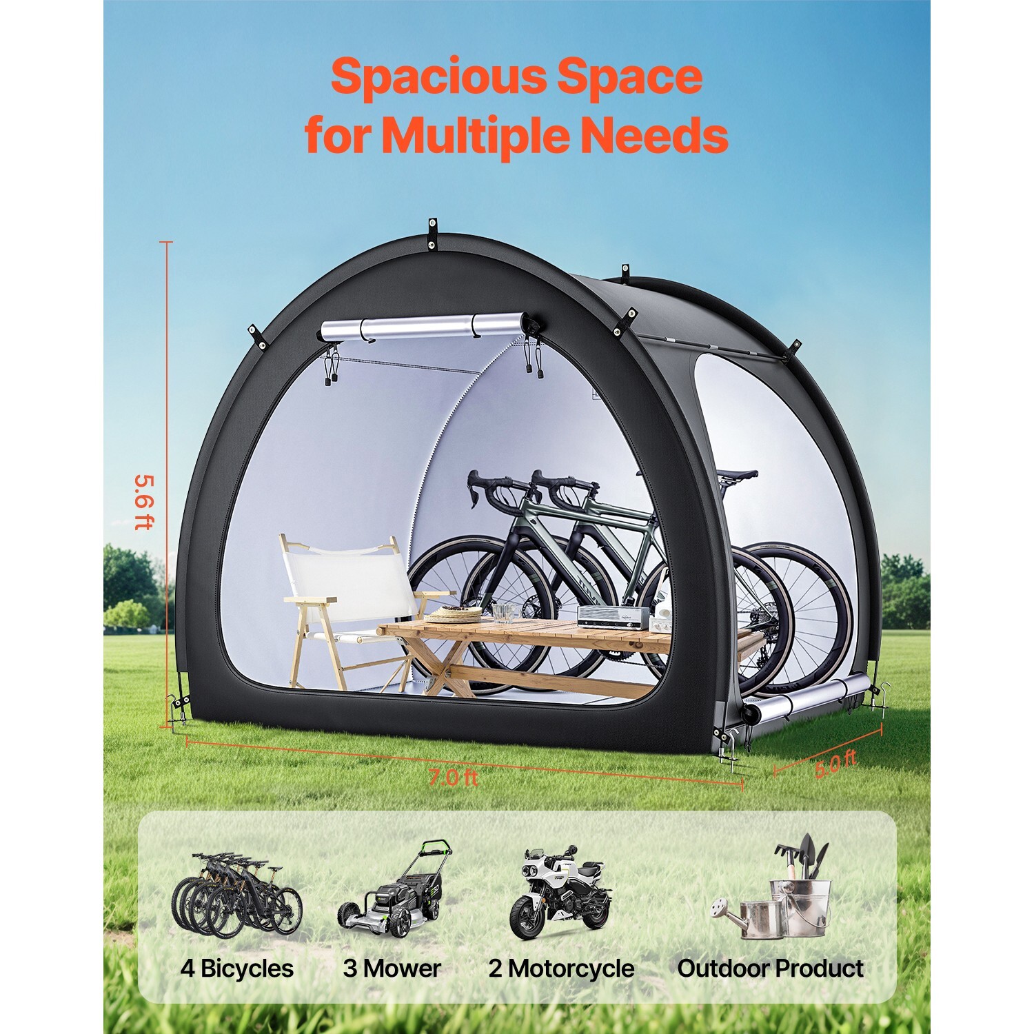 Outdoor Bike Storage Tent Fan-Shaped Dual-Door Bike Tent Shed for 4 to 5 Bikes