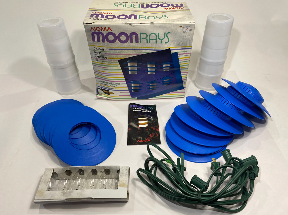 Noma Moonrays Patio Lantern String Lights 6 Light Blue Vintage Set