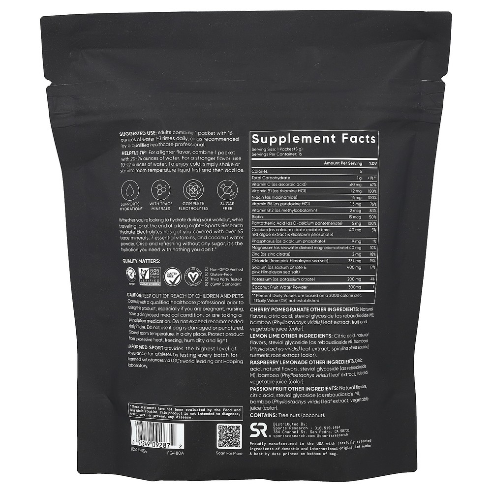Hydrate Electrolytes, Variety Pack, 16 Packets, 0.18 oz (5 g) Each