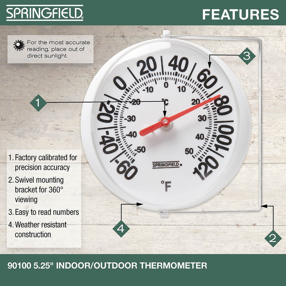 Springfield Big and Bold Thermometer with Mounting Bracket, One Size, White