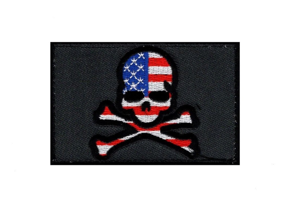 Skull and Cross Bones US Flag Hook Patch