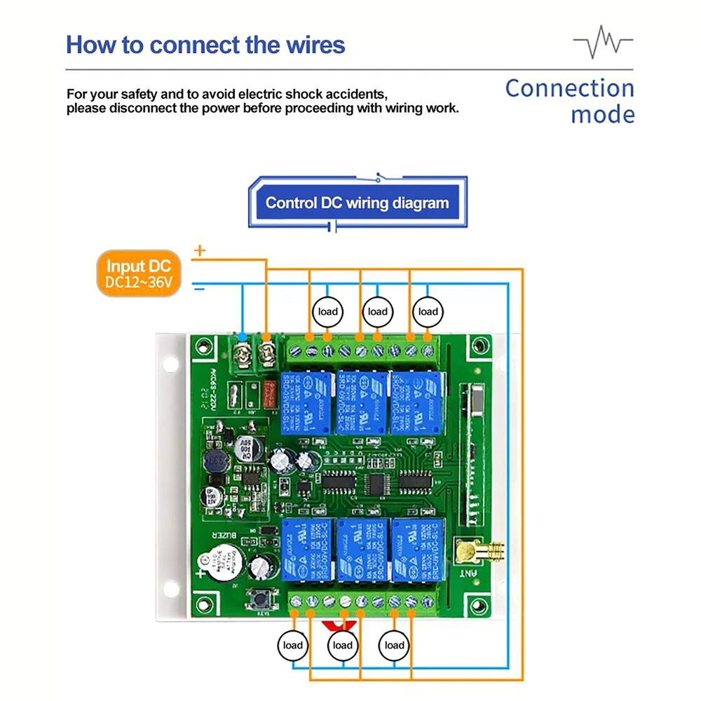 433mhz DC 6 Channel 10A Relay Receiver Wireless Remote Control RF Switch