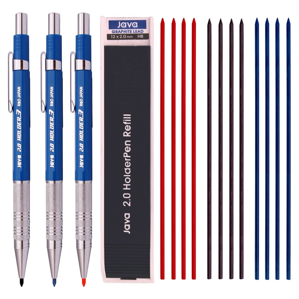3 PCS Java Pen 2.0 mm Lead Holder Pen Mechanical Pencil for Draft Drawing