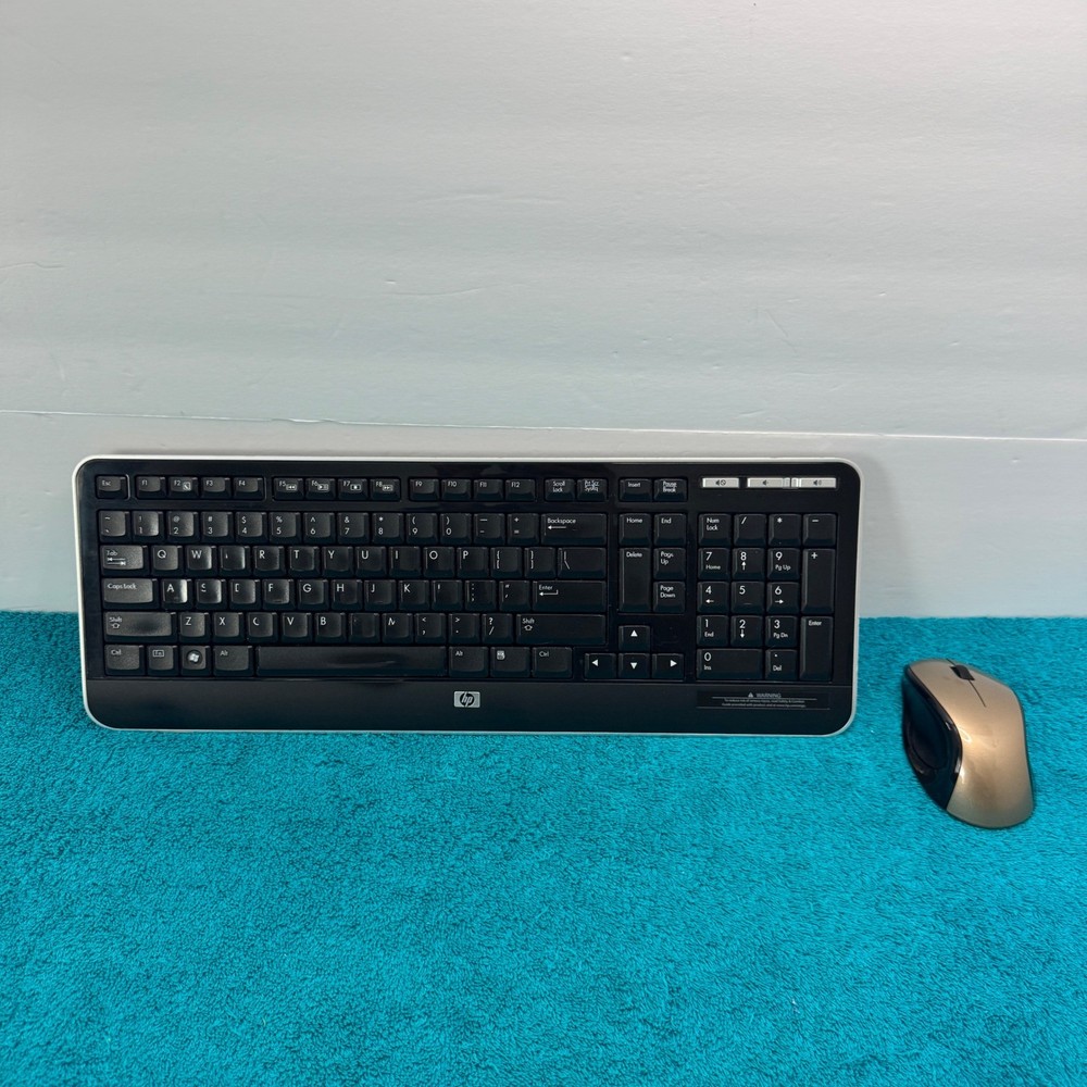 HP Wless Keyboard and Engage Mouse Set Black Silver Multimedia Keys Numeric Pad