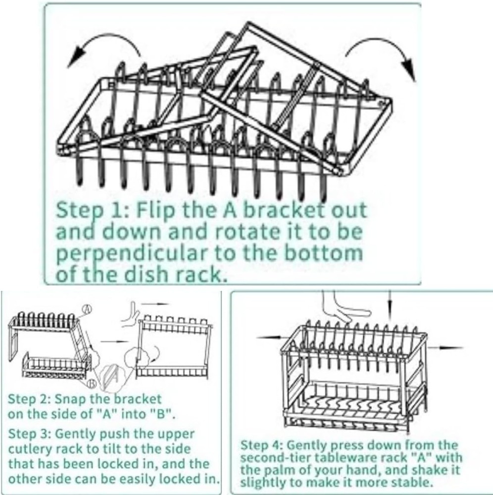 Dish Drying Rack 2-Tier Auto Draining Dish Drying Rack for Kitchen Counter