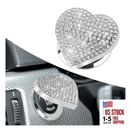 Bling Push Start Button Cover,Heart Design Engine Start Button Cover with White