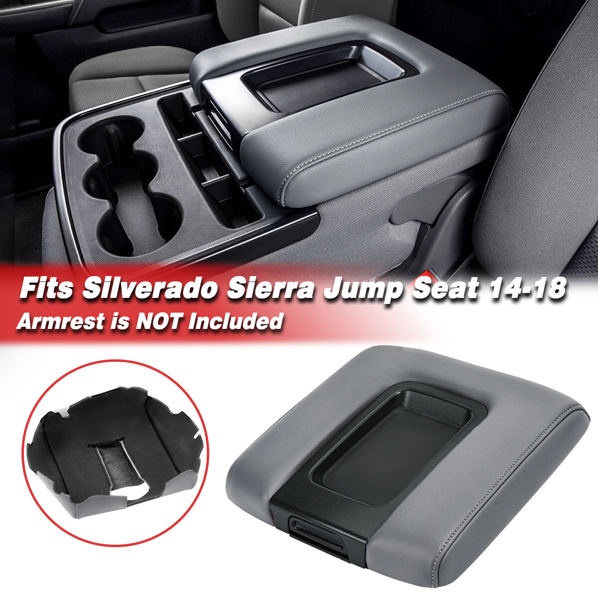 Fit 14-18 Silverado Sierra Jump Seat Console Armrest Lid Vinyl Cover Dark Gray