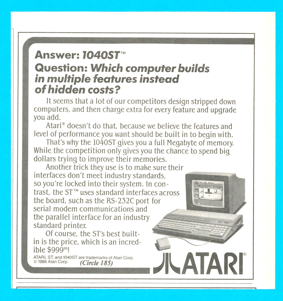 Atari computer system advertisements early vintage PC 3 separate ads 1986 video