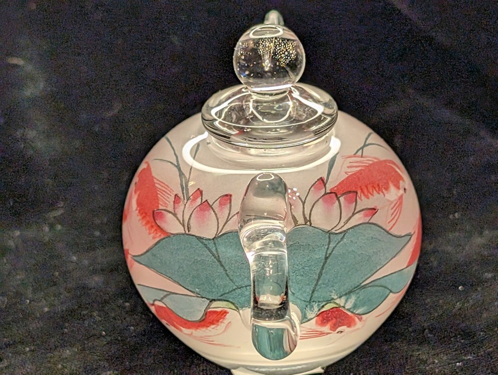 Handmade Reverse Painted Glass Tiny 3in Teapot Chinese
