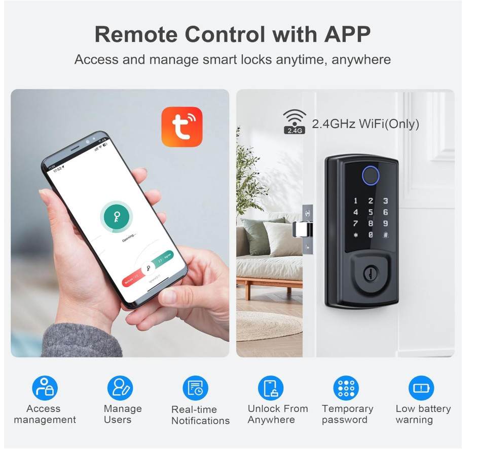 Smart Door Lock, Keyless Entry Security Smart Deadbolt with Touchscreen Keypad