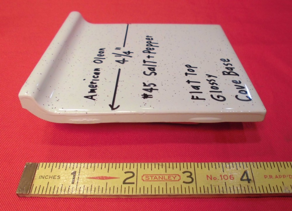 1 pc. Salt & Pepper: stack-on-top Cove/Base Ceramic Tile; 4-1/4" American Olean