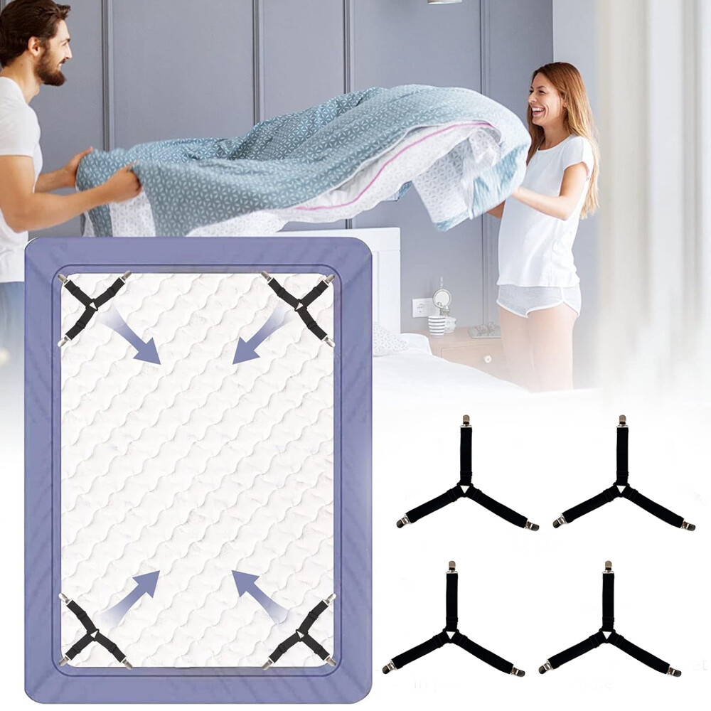 4x Four-corner Adjustable Elastic Fixing Clips Tablecloth Fixed Bed Sheet Clips