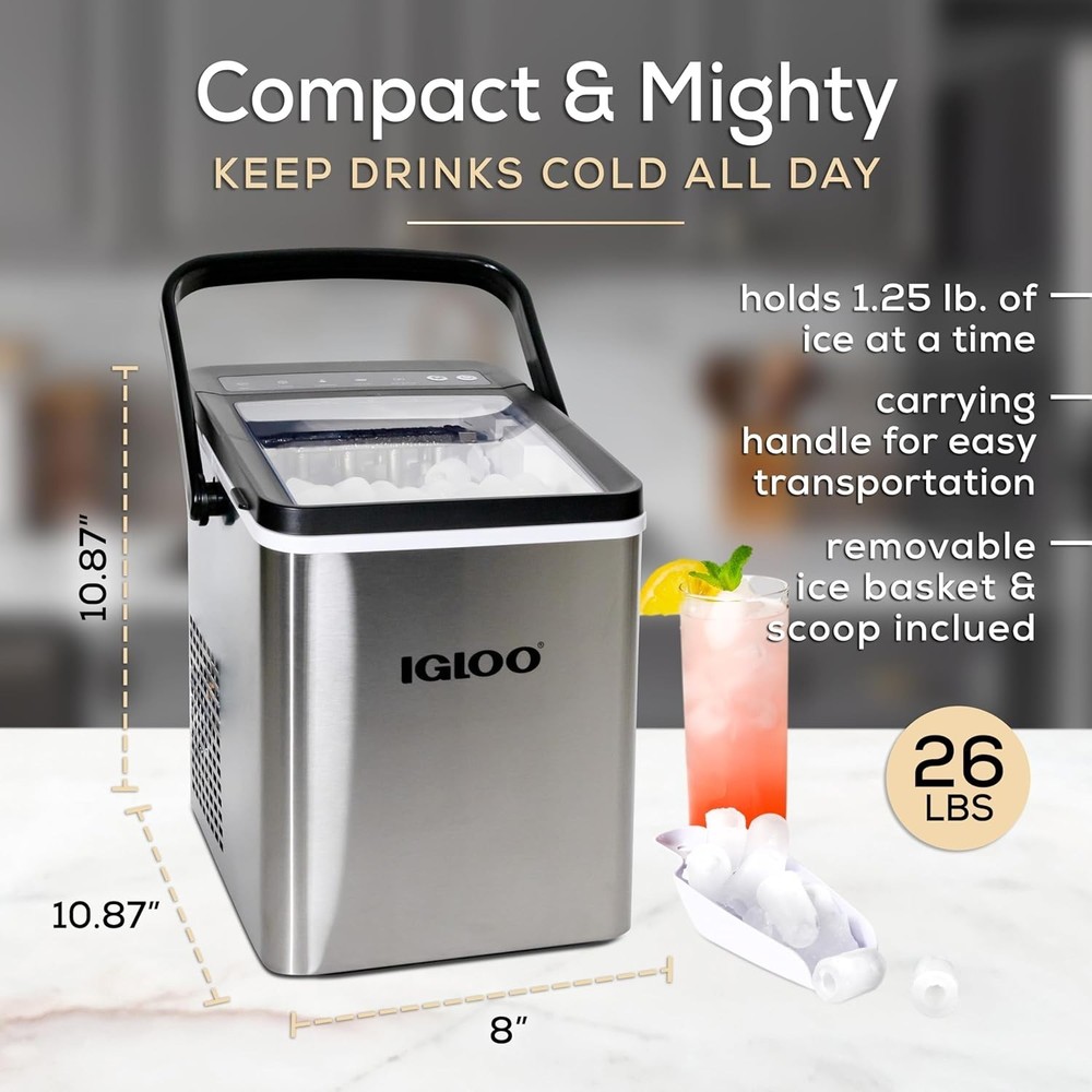 Handled Portable Ice Maker with Scoop- Ice Maker with LED Control Panel & 1 Q...