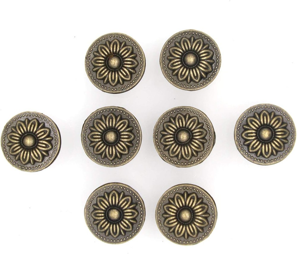 8 PCs Vintage Antique Brass Knobs Handles Pulls with Flower Pattern for Cabinet