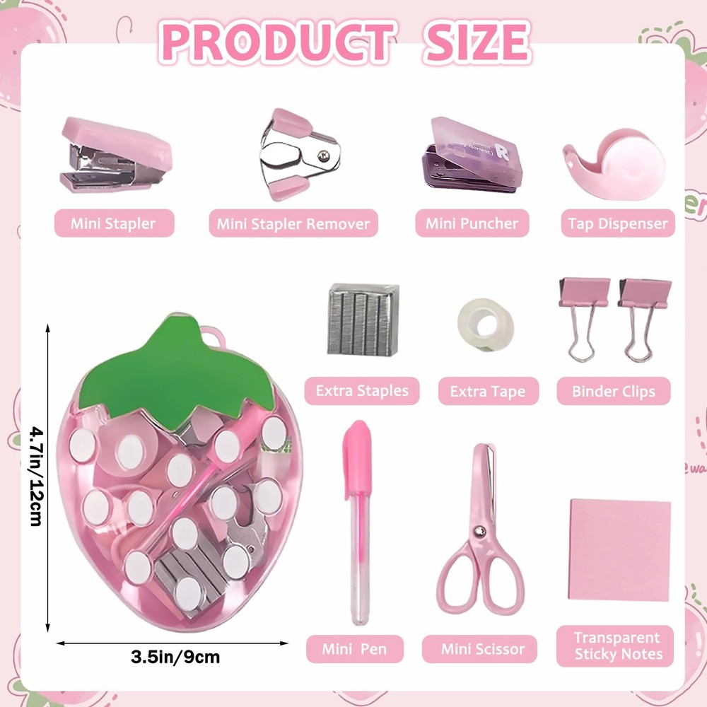 Strawberry Mini Office Supply Kit Mini School Supplies Include Mini Stapler, ...
