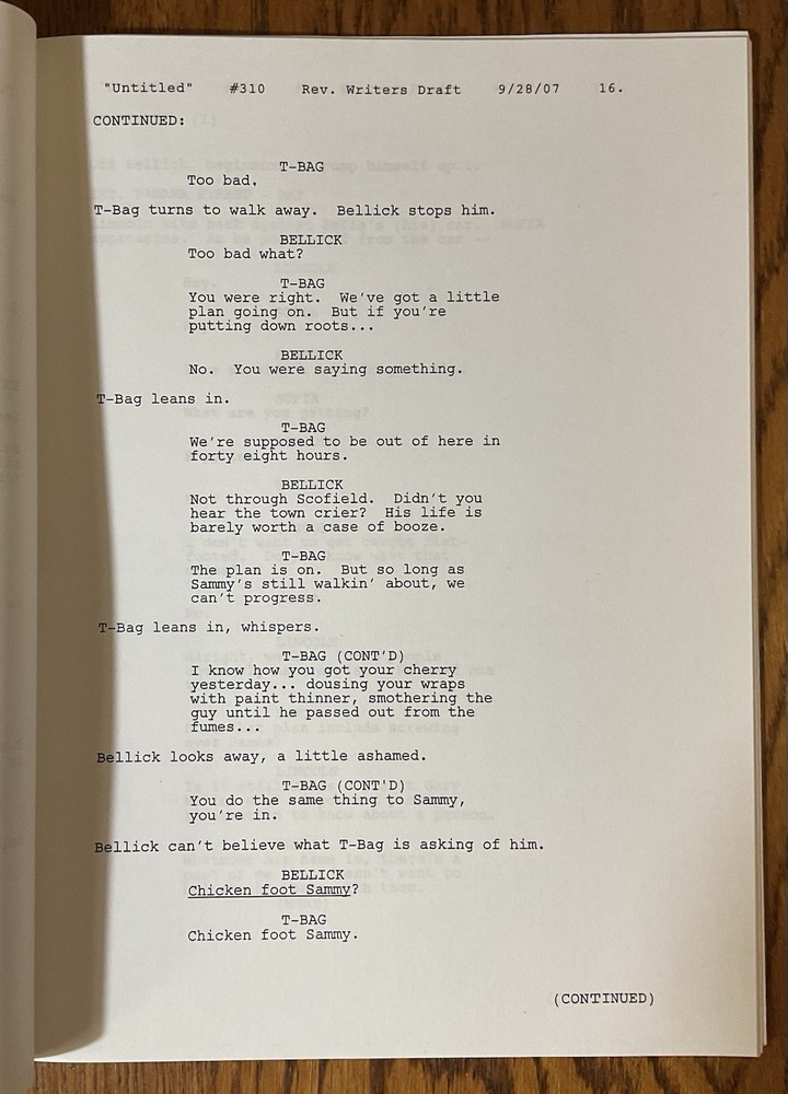 Original Prison Break TV Revised Writer’s Draft Script ”Untitled” #310 9/0-7