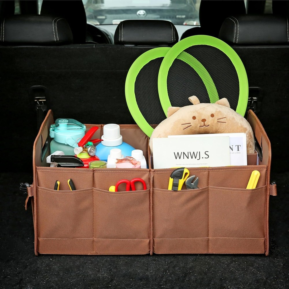 Car Trunk Organizer, Brown, Foldable, , Adjustable, Multiple Compartments