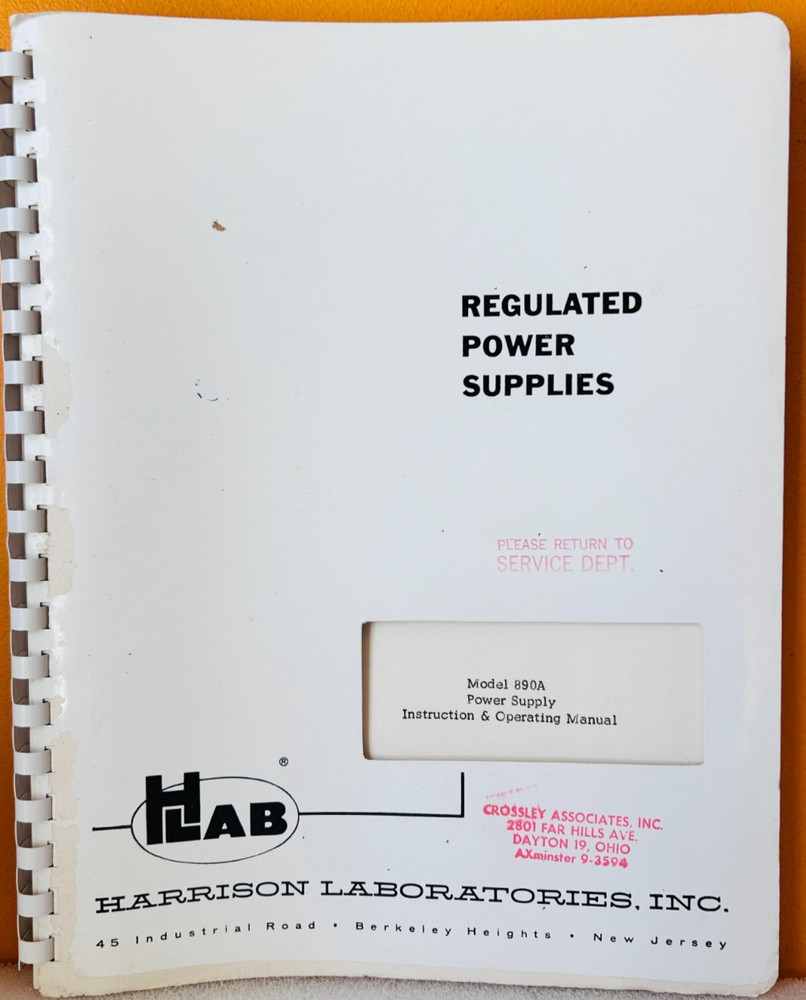 HP Model 890A Regulated Power Supplies Instruction & Operating Manual.