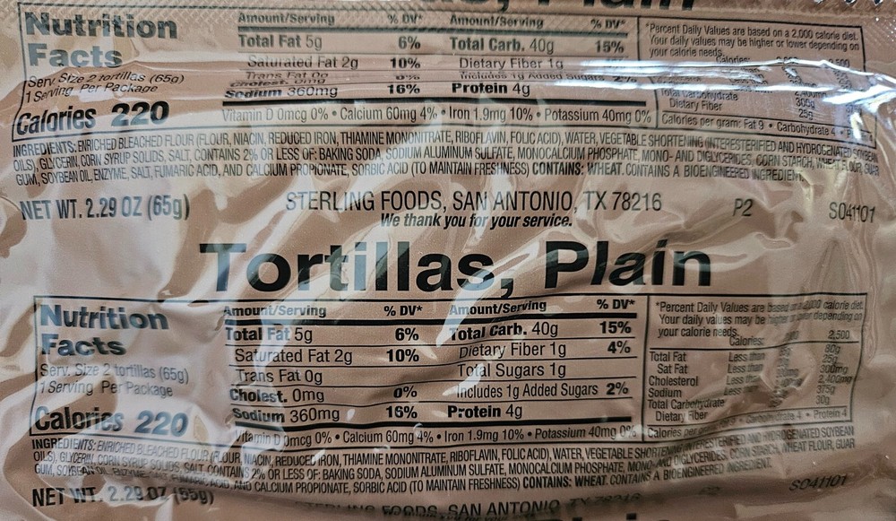 Authentic USGI Ration Component Bread - Tortillas, Flour - 6, 12, 24 and 48 Pack