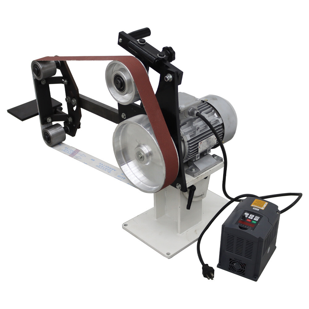 Vertical & Horizontal Frequency Conversion Belt Sander Grinder 3 Grinding Wheels