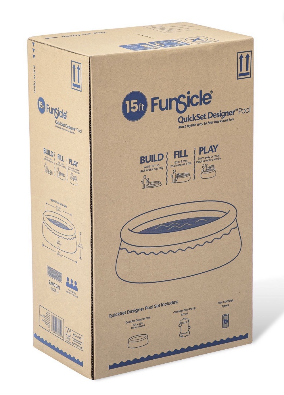 Funsicle 15' x 33" QuickSet Inflatable Ring Top Outdoor Above Ground Pool w/Pump