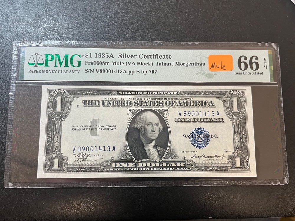 1935A - $1 SILVER CERTIFICATE (MULE) - 66 GEM UNCIRCULATED PMG