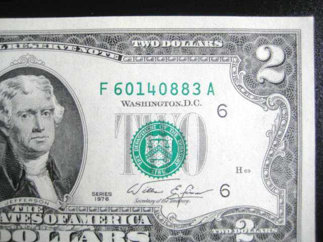 $2 1976 ((SEAL MISALIGNMENT ERROR))FEDERAL RESERVE CHOICE UNC GEM BU NOTE