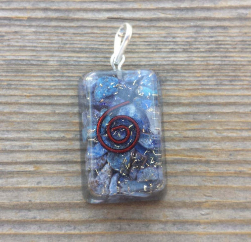 ORGONE LAPIS LAZULI GEMSTONE RECTANGLE PENDANT ORGONITE (ONE)