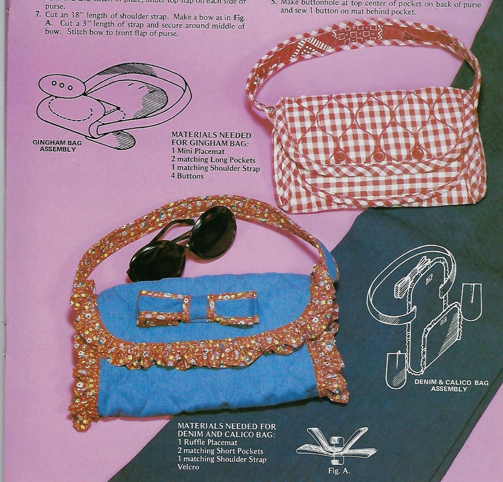 Placemats Plus Purses Pillows Craft Sewing 35 Projects Patterns Book Vtg 1980
