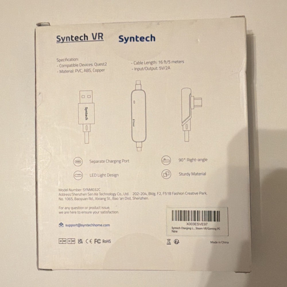 Syntech VR Charging Link Cable 16ft/5m White USB for Quest2 Headset