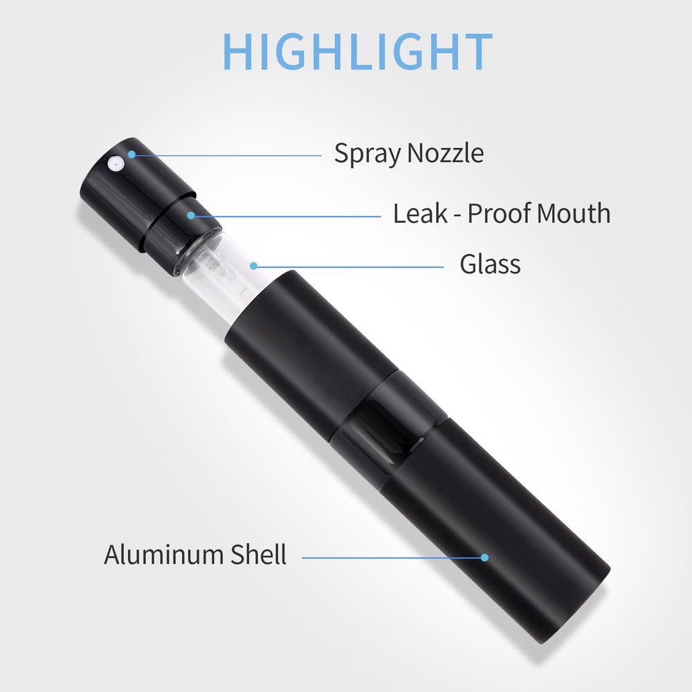 3Pack 8ml Refillable Travel Perfume Atomizer Spray Bottles Black