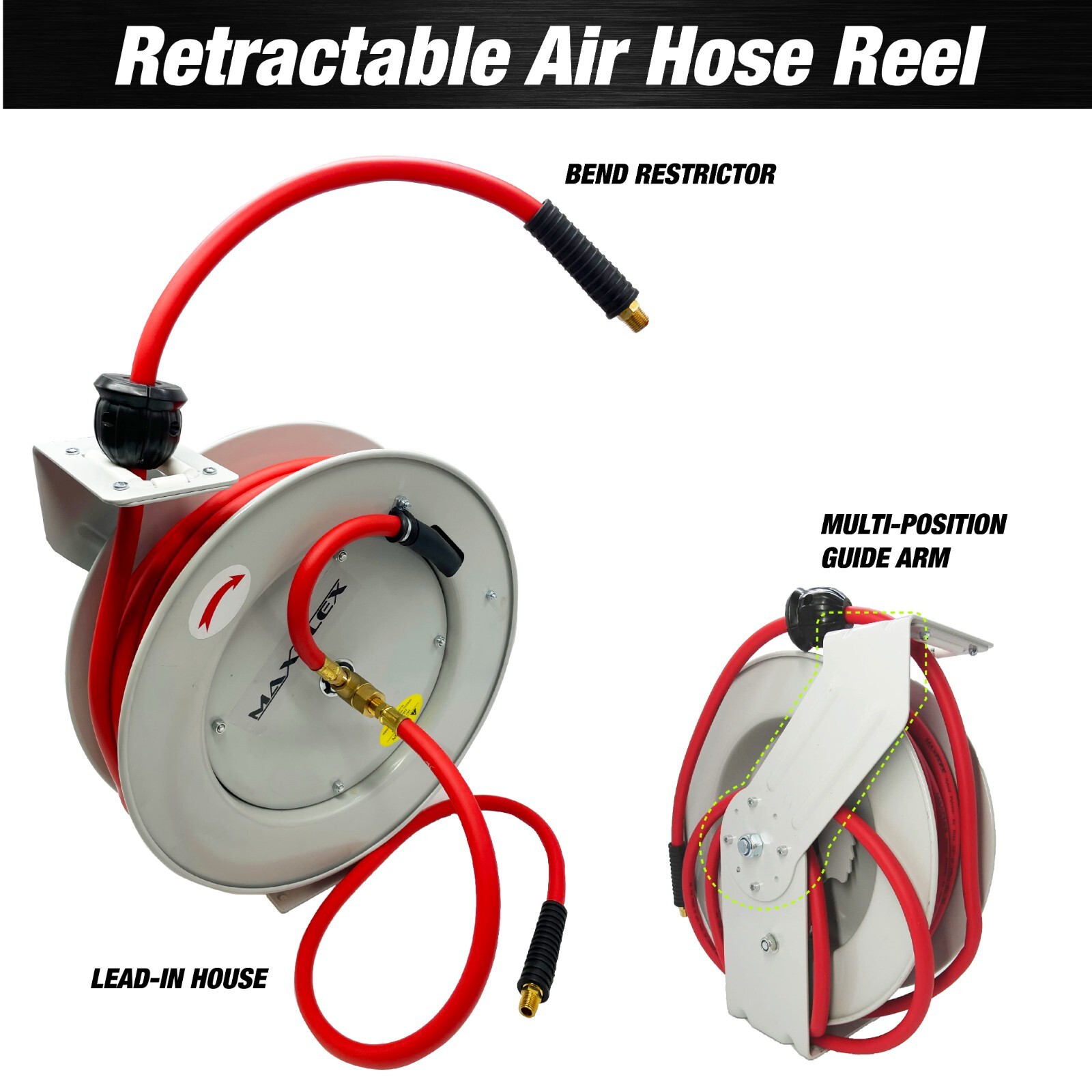 Retractable Air Hose Reel, 3/8 IN x 50 FT Hybrid Air Hose Max 300PSI