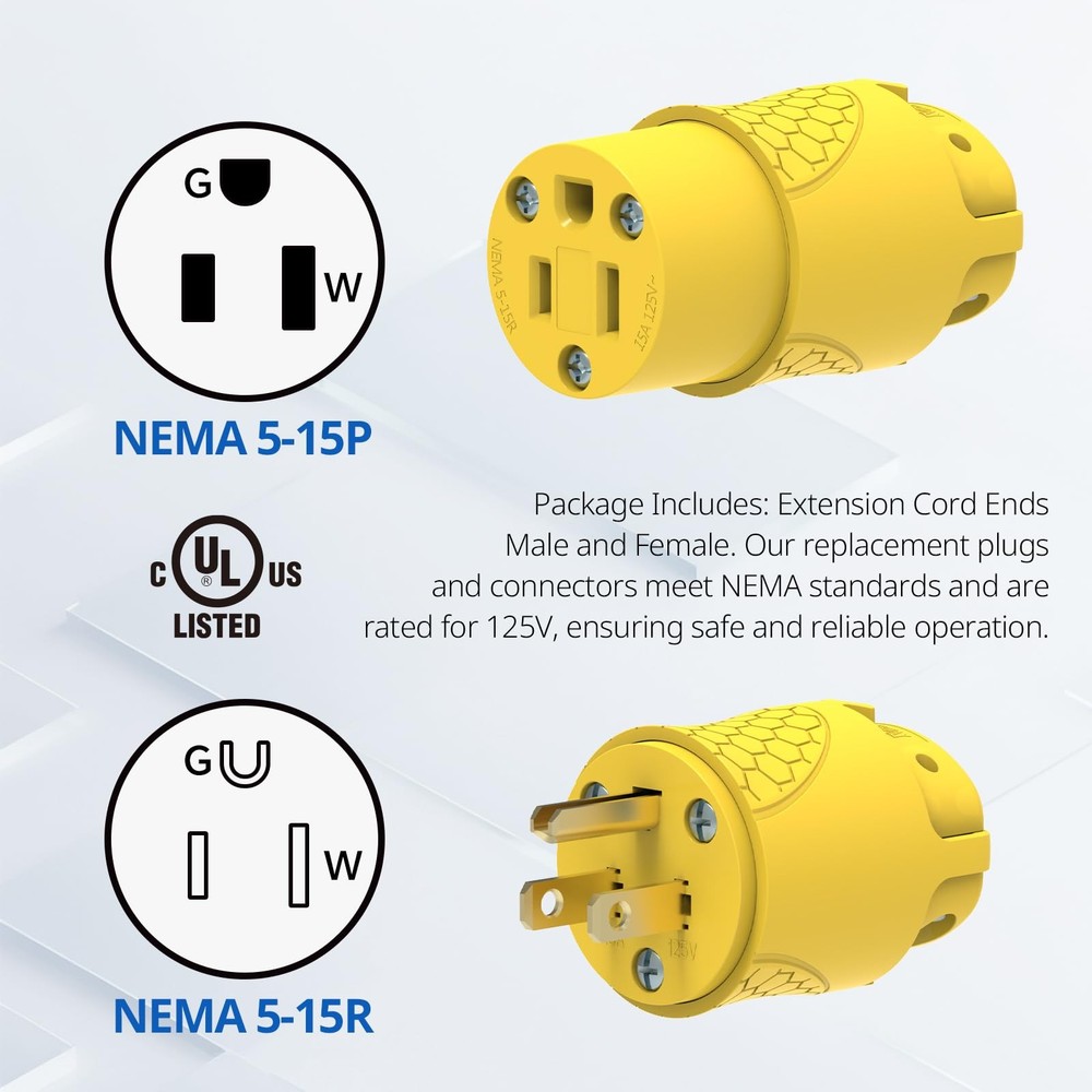 ThunderWay Electrical Replacement Plug & Connector Set, Extension Cord Ends M...