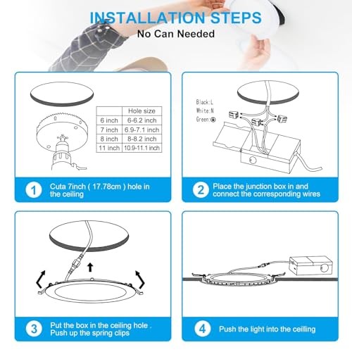 7 Inch 3CCT Ultra-Thin LED Recessed Light with Junction Box, 6 Pack