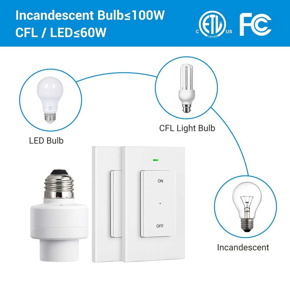 DEWENWILS Remote Control Light Bulb Socket E26 E27 Base, Wireless Light Switch