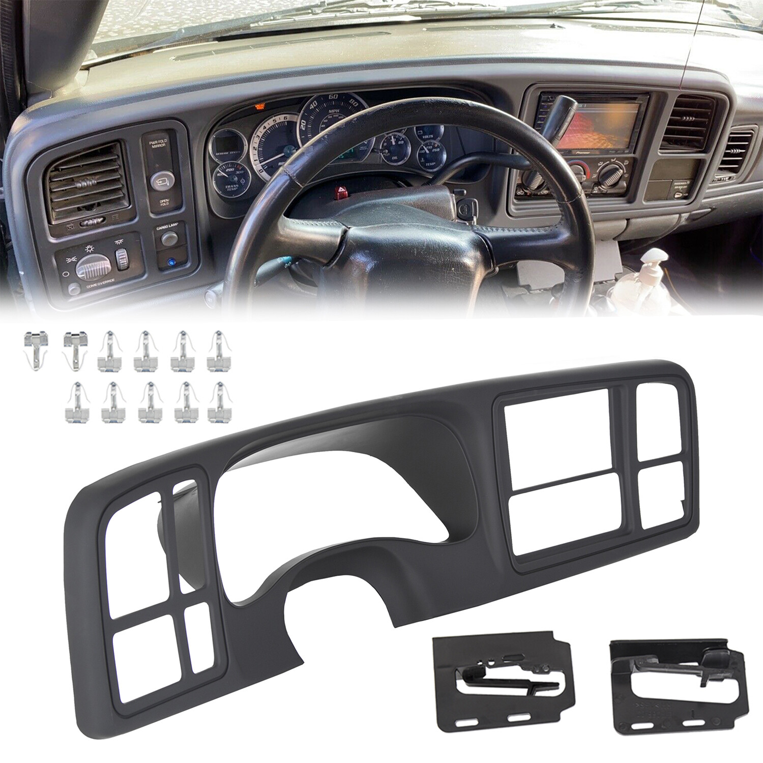 Double DIN Truck Dash Kit For Chevy Silverado GMC Sierra 1999-02 Matte Black ABS