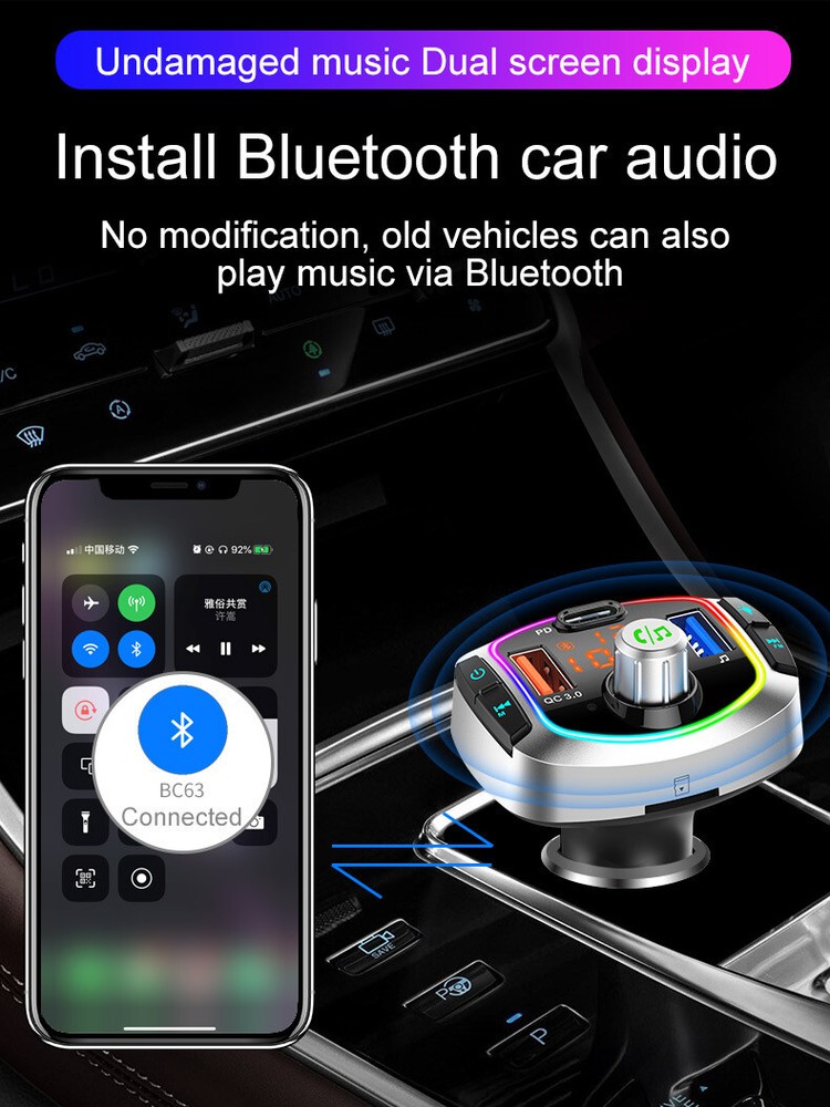 Bluetooth Car Adapter MP3 Player FM Transmitter Handsfree Dual Digital Display