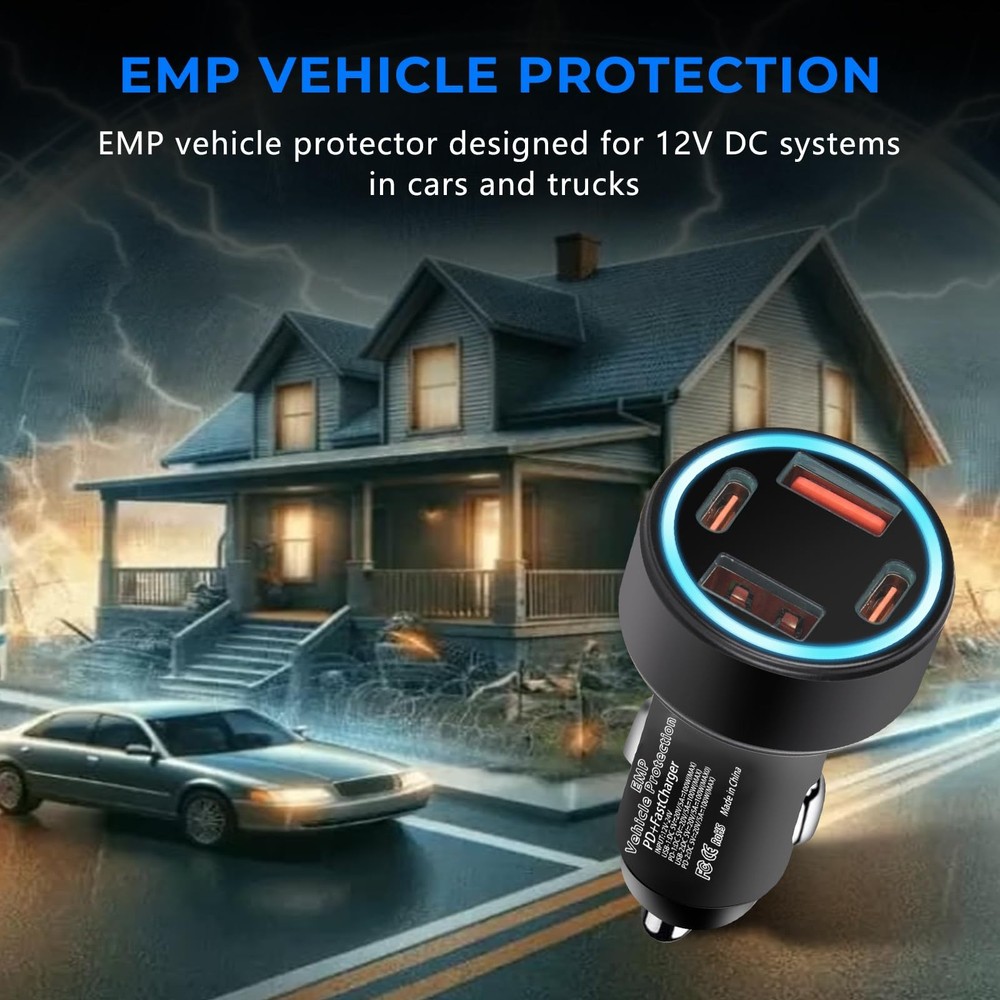 EMP Vehicle Protection, Protector Comes with 2 USB and 2 PD Interfaces, Light...