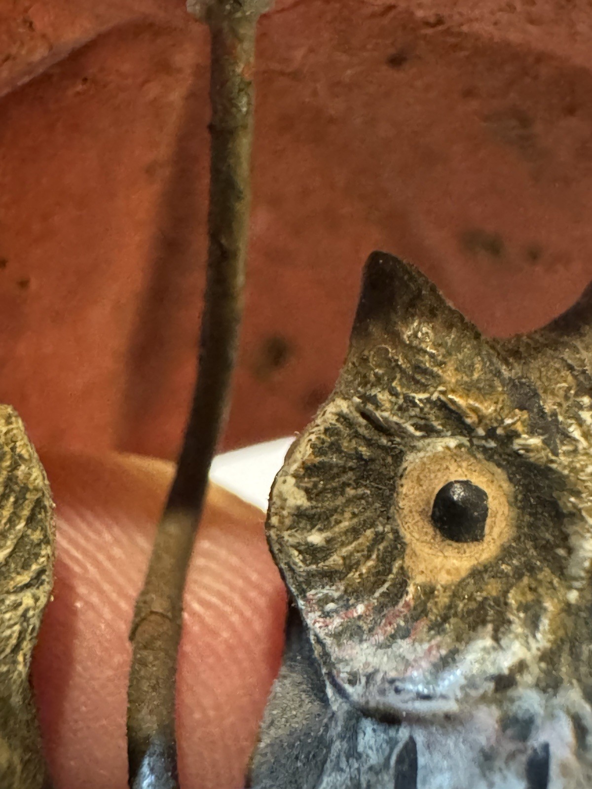 Antique Austrian Bronze Pair of Owls with Red Umbrella- Hand Painted 2in