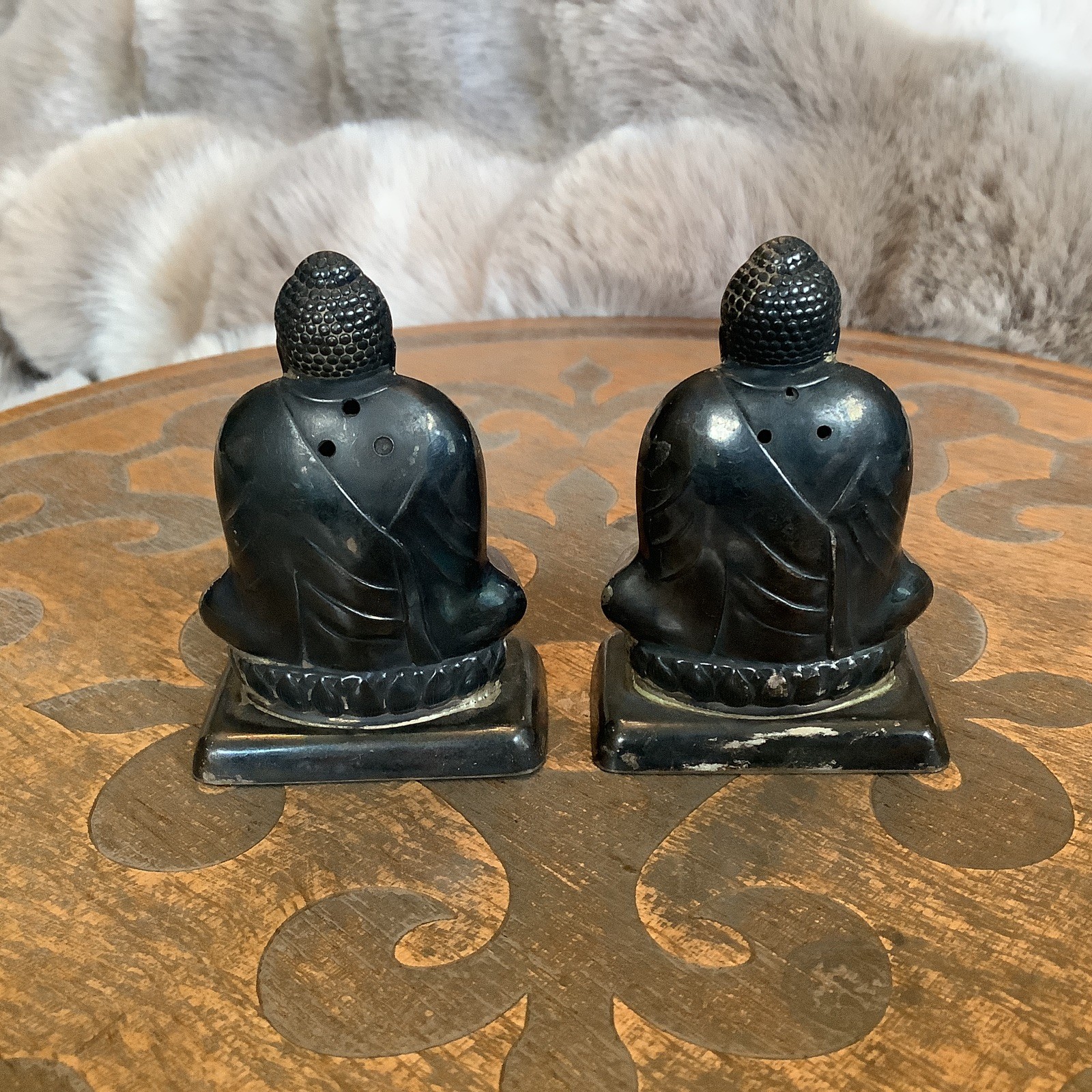 Vintage Sterling Silver Japanese Buddha Salt & Pepper Shaker Set