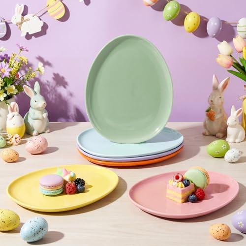 Pcs Easter Pastel Ceramic Dessert Plates 7.8inch Egg Shaped 6 Multicolor