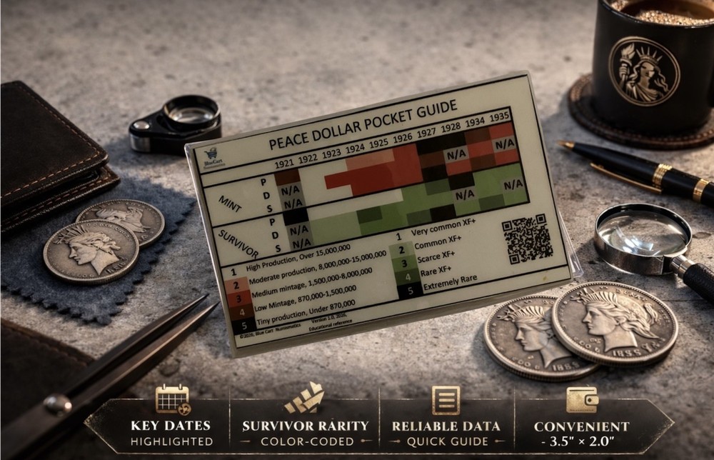 Morgan & Peace Dollar Key Dates Rarity Guide Pocket Reference Cheat Sheet Bundle