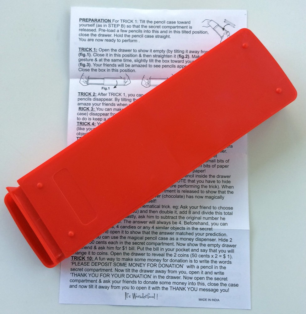 PENCIL CASE MAGIC TRICK DRAWER BOX Beginner Appearing School Change Candy Silks