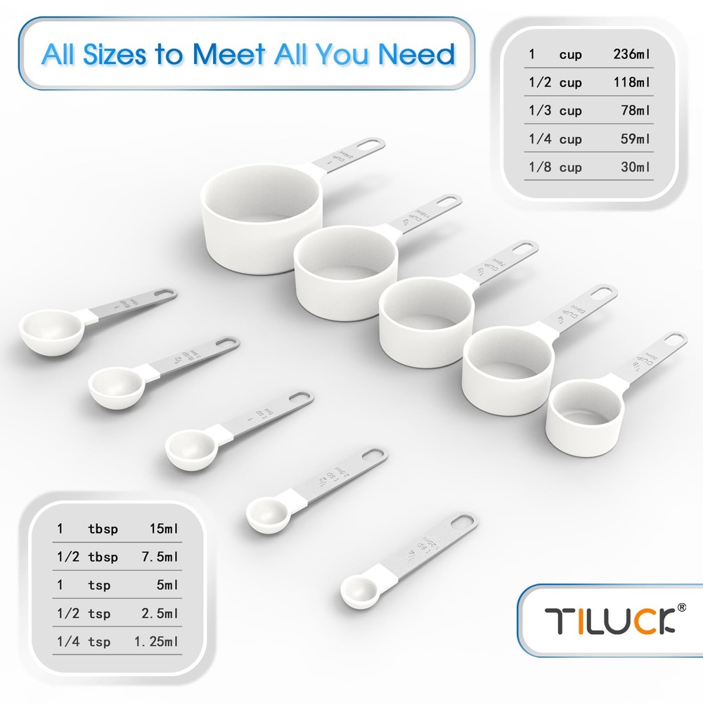 1 PCS White Stackable Measuring Cups Spoons Set Stainless Steel Handle Bake