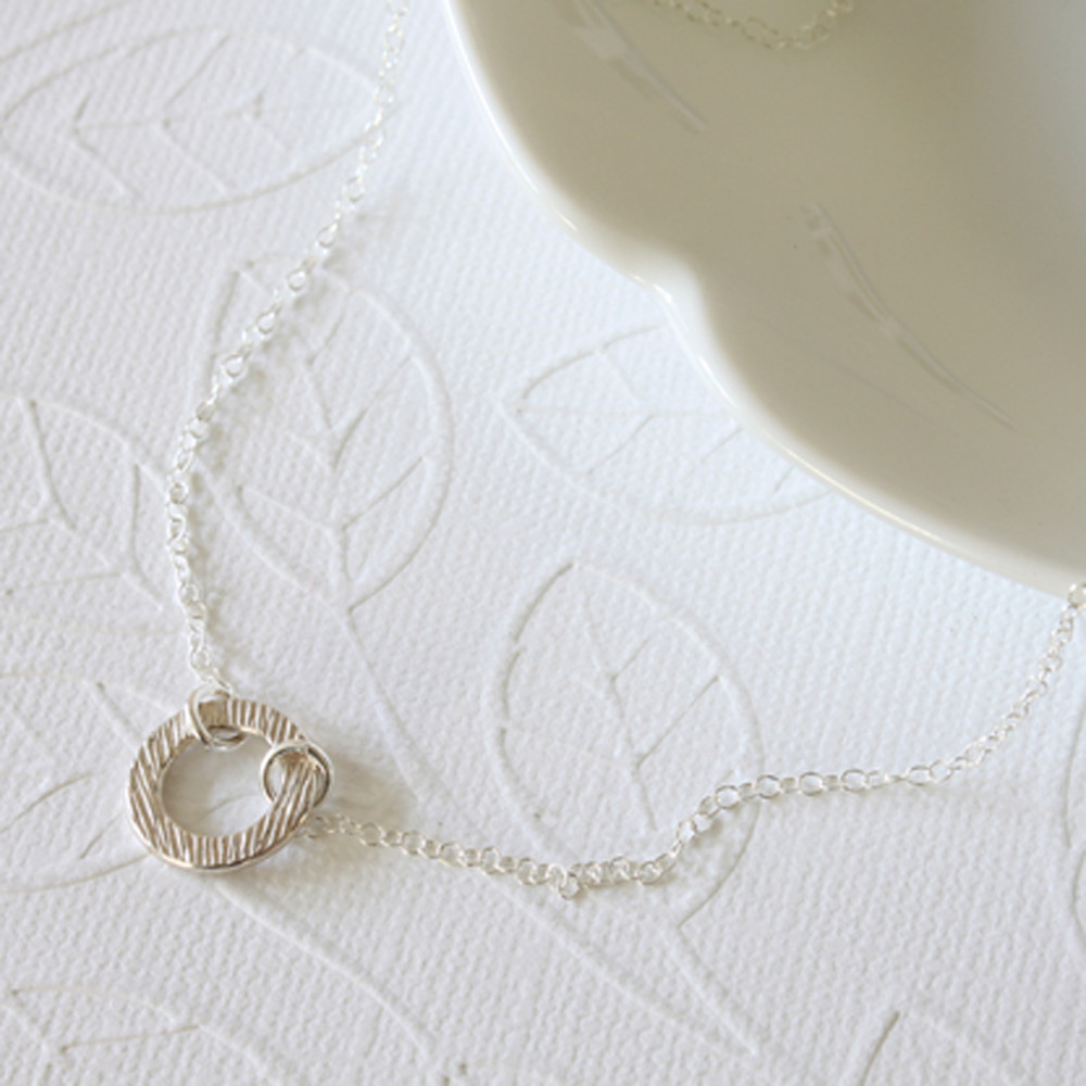 Sterling Silver Textured Circle Connector Necklace
