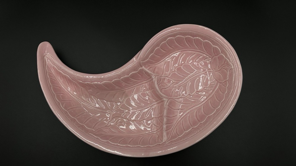 Vintage Glazed Ceramic Pink Leaf 2 Section Serving Tray 14"