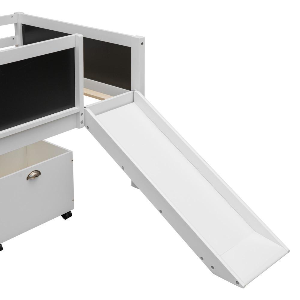 New Practical Twin size Loft Bed Wood Bed w/ Two Storage Boxes - White