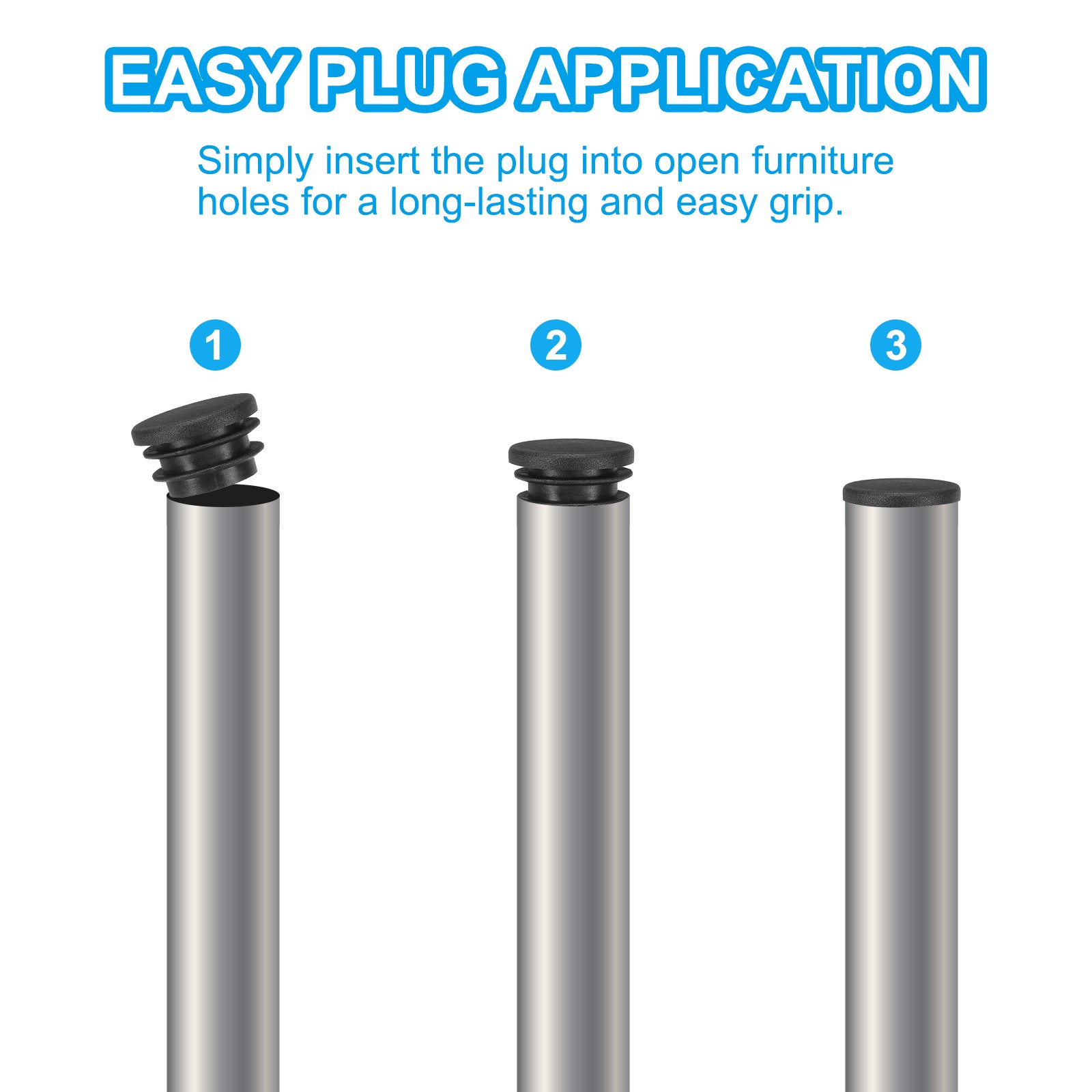 12Pcs 2.75" Plastic Tubing End Caps Round Hole Plug Insert Black