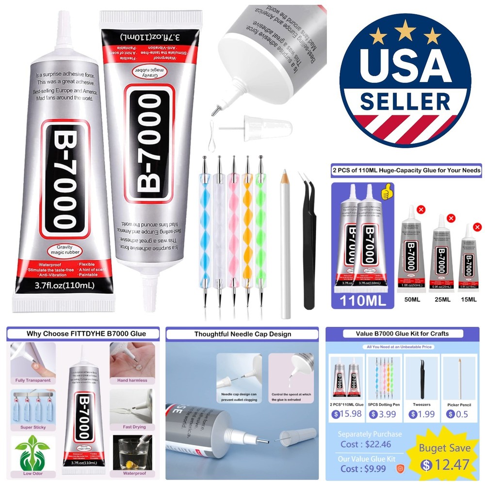 B7000 Multi-Purpose Rhinestone Glue - 110ml with Application Tools for Crafts