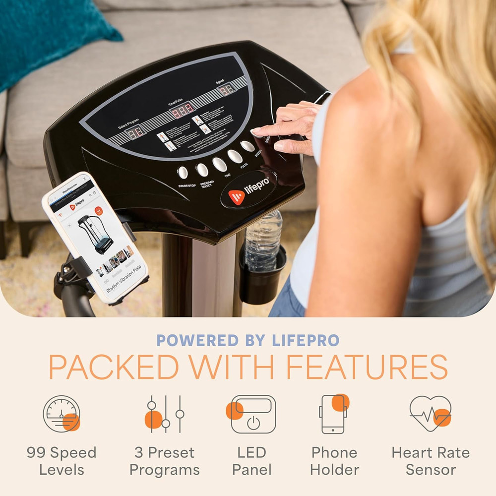 Rhythm Vibration Plate Exercise Machine with Handles for Balance Support – Vibra